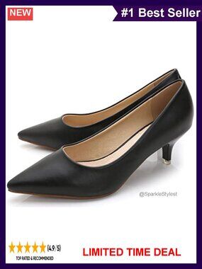 Classic Kitten Heel Pumps Faux Leather Pointed Toe Office Dress Shoes
